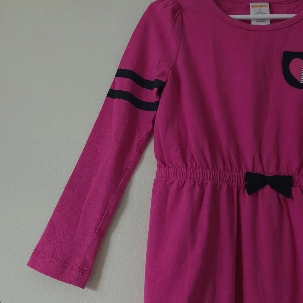 Gymboree Girls Long Sleeve Dress Round Neck Casual Fuchsia Heart Detail Size 5